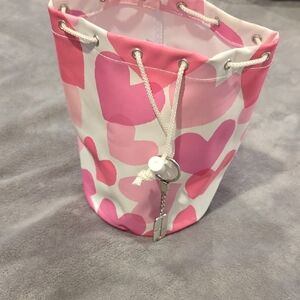 Clinique Pink and White Heart Bucket Bag
